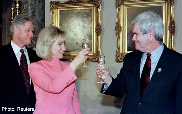 Bill, Hillary, and Newt celebrate
