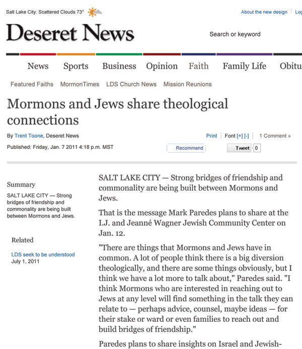 Deseret News: Mormons and Jews share theological connections