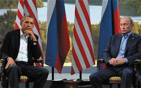 Obama and Putin look very glum