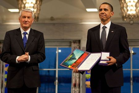 Obama with Nobel Peace Prize
