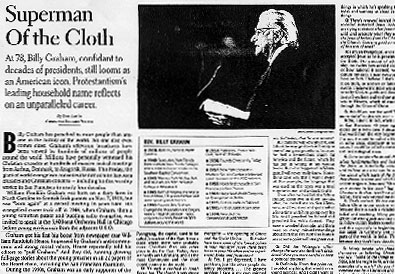 Newspaper clipping of Billy Graham being called the superman of the cloth